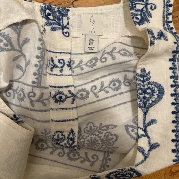 Joie Embroidered Linen Crop Top – Blue White Floral Boho Sleeveless NWT Size Sm - Picture 3 of 3